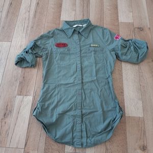 Derek Heart Army Patch Button up Shirt Roll Up Sleeves